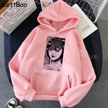 Junji Ito Hoodies Moterys Vyrai Siaubo Manga Hoodie Plius Dydis 90-ųjų Streetwear Japonų Anime Spausdinti Megztinis Baltos spalvos Black, Pink Drabužiai