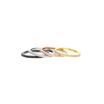 Pagrindinio žiedas 925 sterlingas sidabro visą cz amžinybės juosta 4 spalvos kamino krovimas Klasikinis paprastas plonas pirštas band žiedai 5 6 7 8 9 10