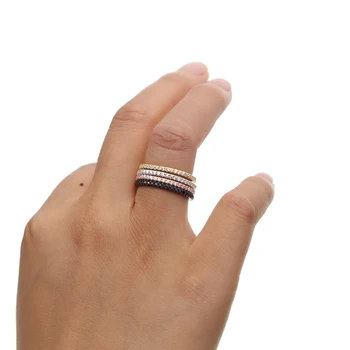 Pagrindinio žiedas 925 sterlingas sidabro visą cz amžinybės juosta 4 spalvos kamino krovimas Klasikinis paprastas plonas pirštas band žiedai 5 6 7 8 9 10