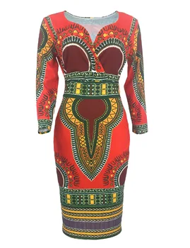 2020 naujas atvyko mados moterų Afrikos etninių stiliaus trijų ketvirčių rankovėmis V-kaklo suknelė