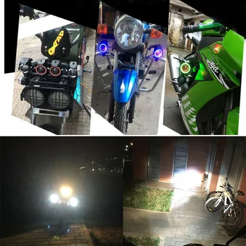 1pcs 12V/125W Motociklo priekinis žibintas ATV Led Moto Automobilių Žibintų Lemputės Angel Eye U7 Lazerio Šviesą, 4 Spalvos Motoroleris Rūko Akiratyje