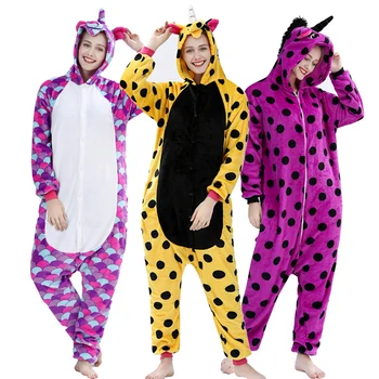 Nustatyti Kigurumi Suaugusių Moterų Vienaragis Pižama, Žiemą Šiltas, Mielas Sleepwear Gyvūnų Cosplay onesies suaugusiems Panda dygsnio Homewear