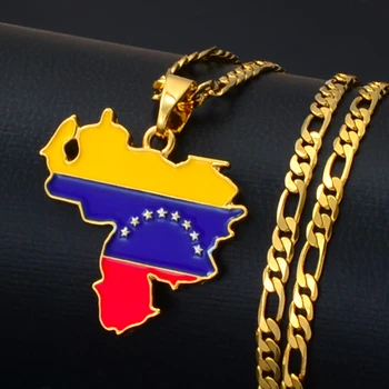 Anniyo Venesuela Map & Vėliavos Pakabukas Karoliai Moterims/Vyrams Aukso Spalvos Papuošalai Venesuelos Elementus #116206