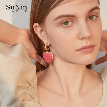 SuXin auskarai 2020 naujas paprastas candy spalva meilė širdies temperamentas auskarai moterims, ilgai akrilo pakabukas auskarai papuošalai dovana