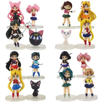 4.5-8cm 4pcs/set Sailor Moon Q Versija Pav Lėlės Tsukino Jupiteris Venera Merkurijus Usagi PVC Kolekcijos Modelis Žaislas