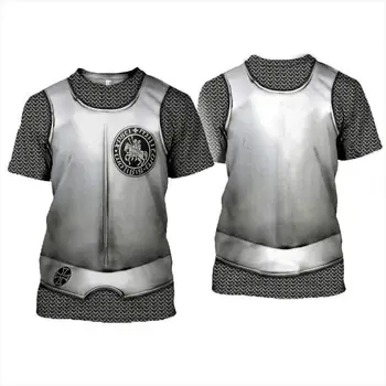 3D Atspausdintas Chainmail Riterio Šarvai Vyrų marškinėliai tamplieriai Mados Trumpas rankovės marškinėliai vasaros hip-hop Unisex marškinėlius