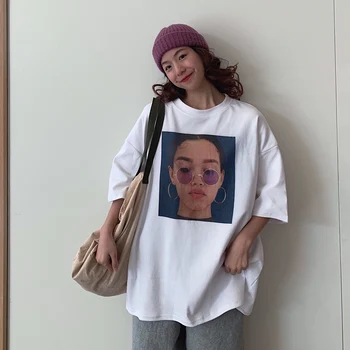 Yedinas Derliaus Spausdinti Marškinėliai Moterims korėjos Stiliaus Negabaritinių marškinėliai Harajuku Balti Laisvalaikio Marškinėliai Mergina Streetweaar Viršūnes 2021
