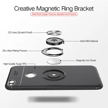 360 Sukasi Metalo Magnetinių Silikono Žiedas Atveju, Huawei P8 P9 Lite 2017 Garbę 8 Lite Y9 2018 Mėgautis 8 Plius Magnetas Turėtojas Coque