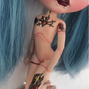 1/6 BJD 30CM Lėlės, žaislai, 19 bendras Aukščiausios Kokybės Kinijos BJD Doll Kamuolys Bendras Lėlė su mėlynos spalvos perukas Tatuiruotė juoda oda lėlės