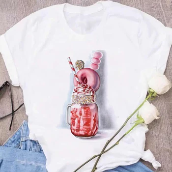 Moterų 2020 m. Vasaros Desertas Akvarelė Ledų Mielas Animacinių filmų Lady T-shirts Top Marškinėliai Moteriški Vyriški Grafinis Moterų Tee Marškinėliai