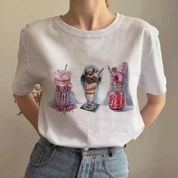 Moterų 2020 m. Vasaros Desertas Akvarelė Ledų Mielas Animacinių filmų Lady T-shirts Top Marškinėliai Moteriški Vyriški Grafinis Moterų Tee Marškinėliai