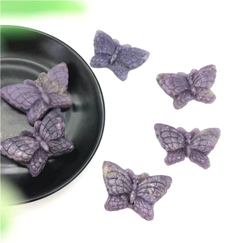 Gamtos Violetinė Lepidolite Drugelis Ranka Raižyti Crystal Butterfly Gyvūnų Gydymo Akmenys Dekoro Dovanos Natūralių Akmenų ir Mineralų