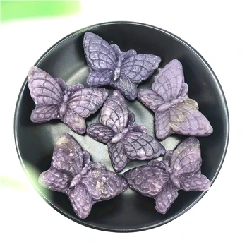 Gamtos Violetinė Lepidolite Drugelis Ranka Raižyti Crystal Butterfly Gyvūnų Gydymo Akmenys Dekoro Dovanos Natūralių Akmenų ir Mineralų