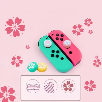 Mielas Vyšnių Žiedų Nykščio Rankena Kepurės Silikono Rokeris Kepurės JoyCon Kreiptuką Padengti Shell 3D Gėlių Mygtuką Bžūp Nintendo Jungiklis