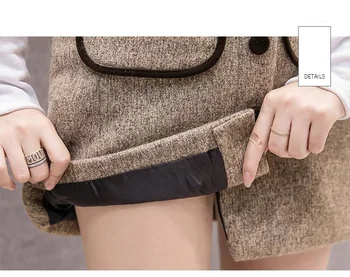 Mados 2020 M. Rudens Žiemos Trumpas Vilnonis Sijonas Moterims, Elegantiškas Mygtuką Kišenė Mini Sijonai, Moteriškos Linijos Vilnos Faldas Saia Jupe Femme