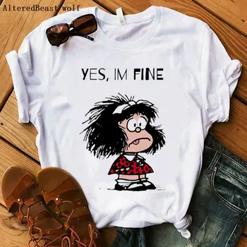 Kalėdų marškinėlius mielas Mafalda spausdinti moterų trumpomis rankovėmis viršūnes merginos laisvalaikio t-shirt 