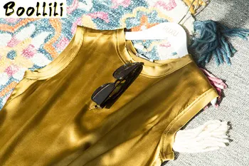 Boollili Moterų marškinėliai Nekilnojamojo Šilko Viršūnes Moterų Marškinėliai Vasaros Rankovių Vintage marškinėliai Ropa Mujer Verano 2020 m.