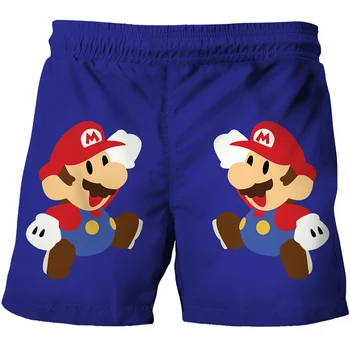 3D atspausdintas paplūdimio kelnės, plaukimo paplūdimio kelnės, vaikų patogūs paplūdimio kelnės, Super Mario spausdinti paplūdimio kelnės šortai.