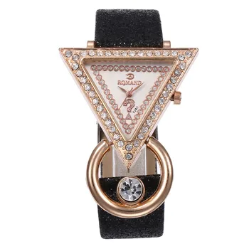 Naujas 2019 Mados Moterų laikrodžiai, Prabangūs Krištolo Trikampis Žiūrėti Žvaigždžių Odos Kvarcas, kalnų krištolas Riešo Žiūrėti Ponios Suknelė Laikrodis /C