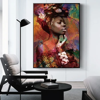 Spalvinga Moterų Portretas, Drobė, Tapyba Abstrakčiai Afrikos Mergina, Plakatų ir grafikos Cuadros Sienos Meno Nuotrauką Kambarį Dekoro