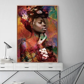 Spalvinga Moterų Portretas, Drobė, Tapyba Abstrakčiai Afrikos Mergina, Plakatų ir grafikos Cuadros Sienos Meno Nuotrauką Kambarį Dekoro