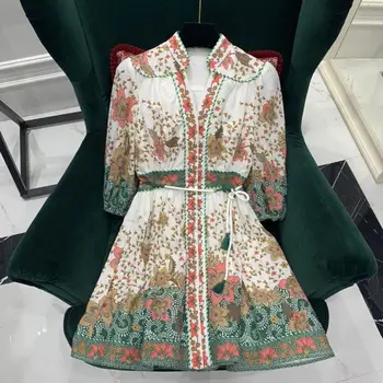 Boho Spausdinti Naujos Moters Suknelė su V-kaklo, žibintų rankovės rudens žiemos single-breasted vintage suknelė moterų vestido kilimo ir tūpimo tako projektavimo 2020 m.
