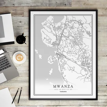 Tanzanijoje Kūrybos miesto žemėlapį Dodoma Abstrakčios Drobės Paveikslai Juodos ir baltos Sienos Meno Spausdinti Plakato Nuotrauką Namų Puošybai