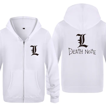 Death Note L Logotipą, Hoodies Vyrų 2018 Vyrų Vilnos Užtrauktukas susagstomi megztiniai Megztiniai su Gobtuvu