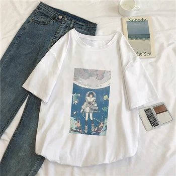 Mados Atsitiktinis Astronautas T-shirt Astronautas Marškinėliai Ir Ponios Gatvės Drabužių Hip-Hop trumpomis Rankovėmis Drabužius Animacinių filmų Vasaros T-shirt