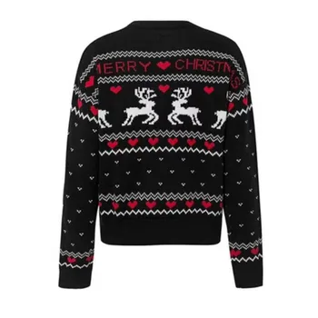 Megztinis Rudenį, žiemą, Kalėdų Moterų Žiemą Šilta Viršuje Long Sleeve black Elk Spausdinti Megzti Megztinis Elegantiškas Ponios Kalėdos Džemperiai