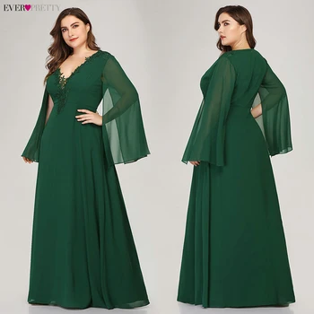 Plus Size Green Vakaro Suknelės Kada nors Gana EZ07948-Line V-Kaklo Appliques Elegantiškas Moteris Oficialią Suknelės Už Šalies Abendkleider