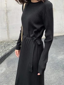 Europos Rudens Pradžioje Suknelė 2019 Naujas Stilius Liemenį-liemuo Plonas Temperamentas korėjos Versija Mažos Juodos Elegantiškos Apačioje Knitt