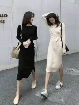Europos Rudens Pradžioje Suknelė 2019 Naujas Stilius Liemenį-liemuo Plonas Temperamentas korėjos Versija Mažos Juodos Elegantiškos Apačioje Knitt