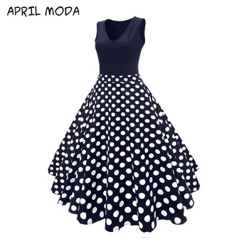 Moterys, vasaros Suknelė su V-kaklo Derliaus 2020 Gėlių Spausdinti Hepburn Didelio Dydžio Suknelė be Rankovių Sundress Atsitiktinis 50s 60s Swing Suknelė