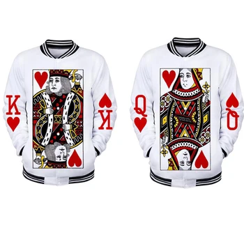 Karalius ir Karalienė Pokerio 3D Spausdinimo Moterys Vyrai Hoodies Palaidinės Streetwear Cosplay ilgomis Rankovėmis Juokinga Beisbolo Striukė Pora Drabužiai