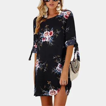 RANLEGE Moterų 2020 m. Vasaros Suknelė Boho Stiliaus Gėlių Spausdinti Šifono Paplūdimio Suknelė Tunika Sundress Prarasti Mini Šalis Suknelė Vestidos 5XL