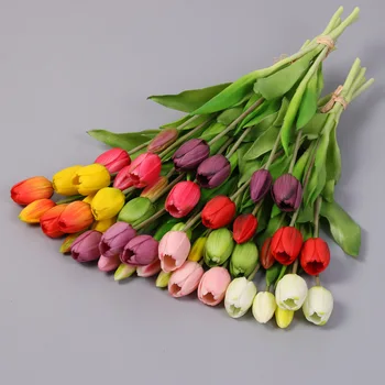 5vnt/Puokštė Naujas Silikono Tulpių Dirbtinių Gėlių Nekilnojamojo Touch Netikrą Gėlių Puokštės, Vestuvių Dekoravimas Gėlėmis Namų Dekoro Garen