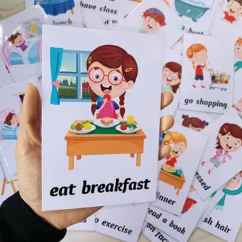 Montessori Anglų Kalbos Mokymosi Flash Kortelių Animacinių Filmų Kasdieninį Elgesį Gyvenimo Mokymo Atminties Korteles Mokymosi Žaislas Vaikai Ankstyvojo Ugdymo Žaislas