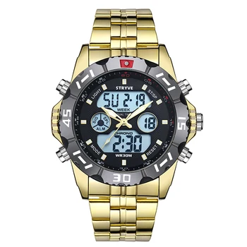Stryve Prekės Prabangos Prekės ženklo Vyrai Sporto Vandeniui LED Laikrodžiai Kvarco Dvigubas Ekranas Karinių Vyrų Nerūdijančio Plieno Skaitmeniniai Laikrodžiai