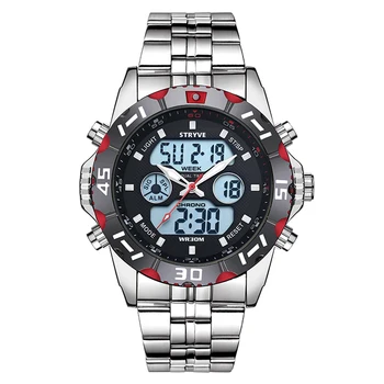 Stryve Prekės Prabangos Prekės ženklo Vyrai Sporto Vandeniui LED Laikrodžiai Kvarco Dvigubas Ekranas Karinių Vyrų Nerūdijančio Plieno Skaitmeniniai Laikrodžiai