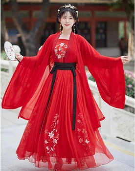 Kinų stiliaus raudona hanfu kostiumai, suknelės moteris etape dėvėti liaudies šokių skraiste hanfu tango kostiumas gėlių siuvinėjimas cos hanfu moterims