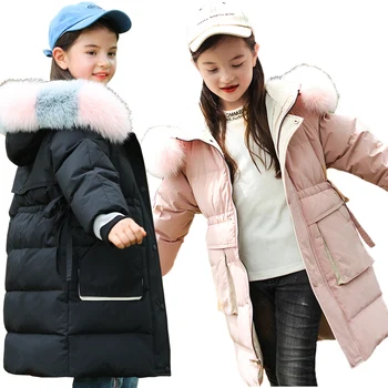 Merginos Žiemos Snowsuit Kailis 2020 Nauja Paauglių Drabužių Gobtuvu tirštėti Vaikų Drabužių sniego dėvėti kailio viršutiniai drabužiai Vaikams 5-12 metų
