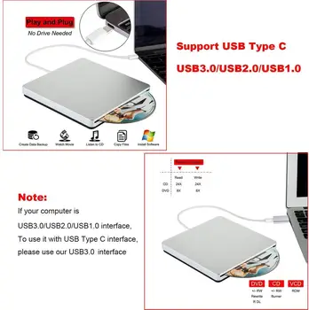 Išorinis DVD įrašymo įrenginį USB 3.0/Tipas-C Optinis įrenginys Slim Slot in CD/DVD+/-RW įrašymo įrenginys Grotuvas, USB, C Superdrive Mac/ Langą