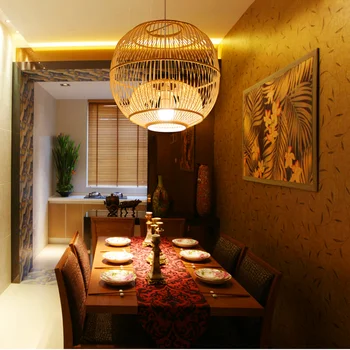 Japoniška bambuko antikvariniai kabo lempa apdailos vytelių liustra kambarį viešbutyje valgomojo prieškambario liustra kabo