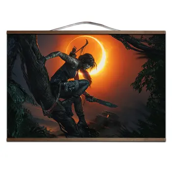 Šešėlis Tomb Raider žaidimo plakatas HD drobės plakatai apdailos dažymo sienos meno, su medžio masyvo kabinti pažymėkite