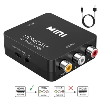 HDMI RCA Konverteris Adapteris Mini 1080P HDMI į 3RCA AV CVBs Composite Video Audio Converter Upscaler Remti PAL/NTSC