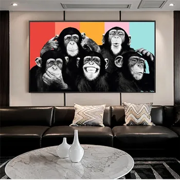 Juokingi Beždžionės Abstrakčios Drobės Meno Plakatų, Piešinių Ir Spaudinių Gyvūnų Sienos Menas Drobė Paveikslų Vaikai Kambario Dekoro Meno Nuotraukos Sienos Cuadros