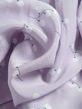 2021 Mados Moterų Nauja Violetinė Gėlių prancūzijos Raglan Rankovėmis Mulberry Šilko Krepo De Chine Dizainerio Šilko marškinėliai