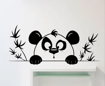 Mielas, Juokingas Mažai Panda Galvos Modelio Sienos Lipdukai Su Bambuko Siluetas Puikus Dekoratyvinis Vinilinis Sienų Lipdukai, Miegamojo Wm-414