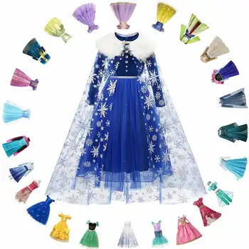 Disney Princesė Elsa Žiemos Suknelė Mergaitėms Ilgomis Rankovėmis Sušaldyti 2 Karalienė Ana Kostiumas Vaikams 